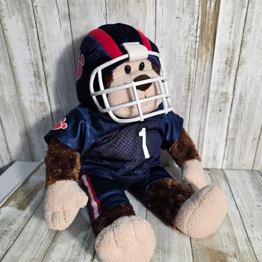Build-A-Bear Football Monkey Plush Brown Stuffed Animal Navy Blue Uniform No 1